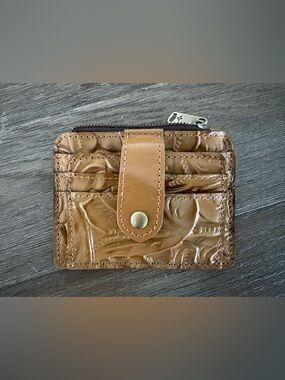 Patricia Nash Embossed Tan Leather Card Wallet with Snap Closure